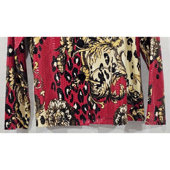 Simonton Says Womens Paillette Jacket Baroque Leopard Shiny Red Maximalist Art M - Picture 6 of 16